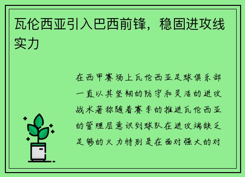 瓦伦西亚引入巴西前锋，稳固进攻线实力